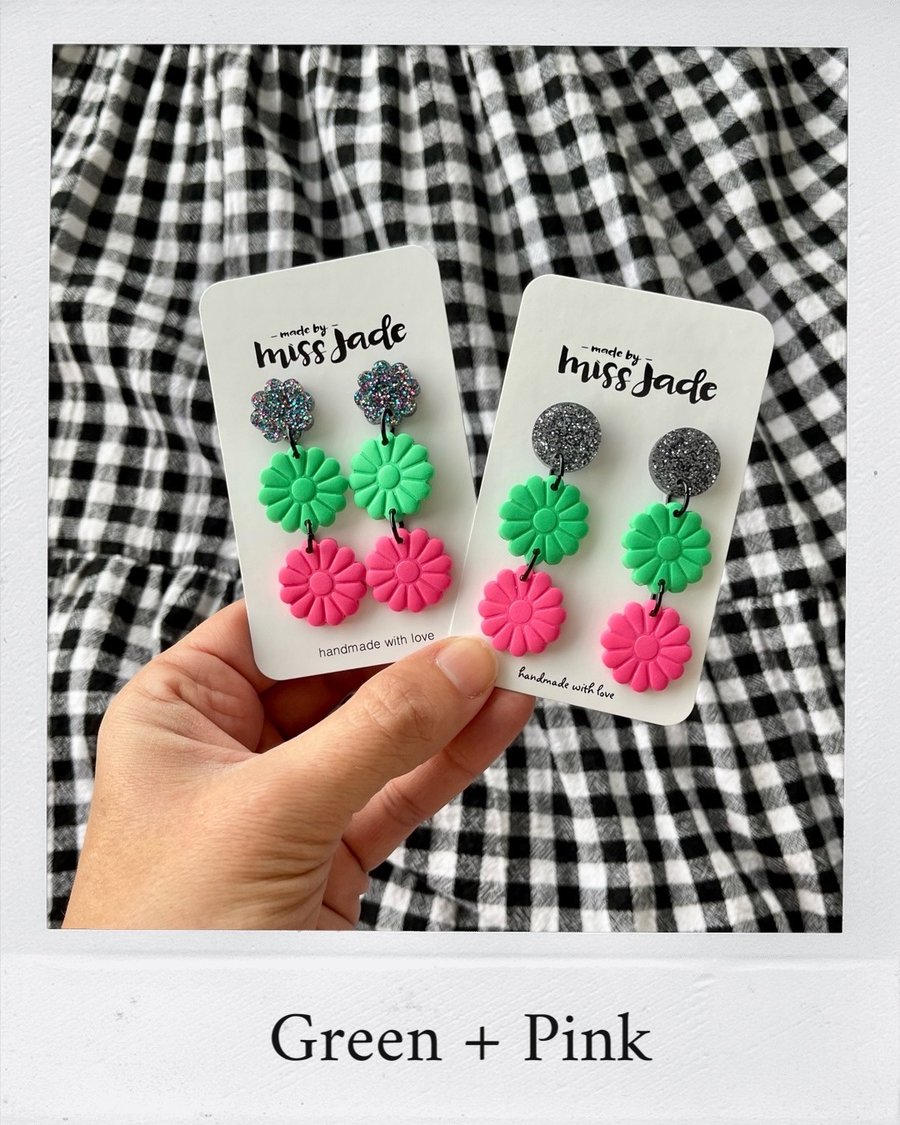 Image of Green + Pink : Flower Dangles