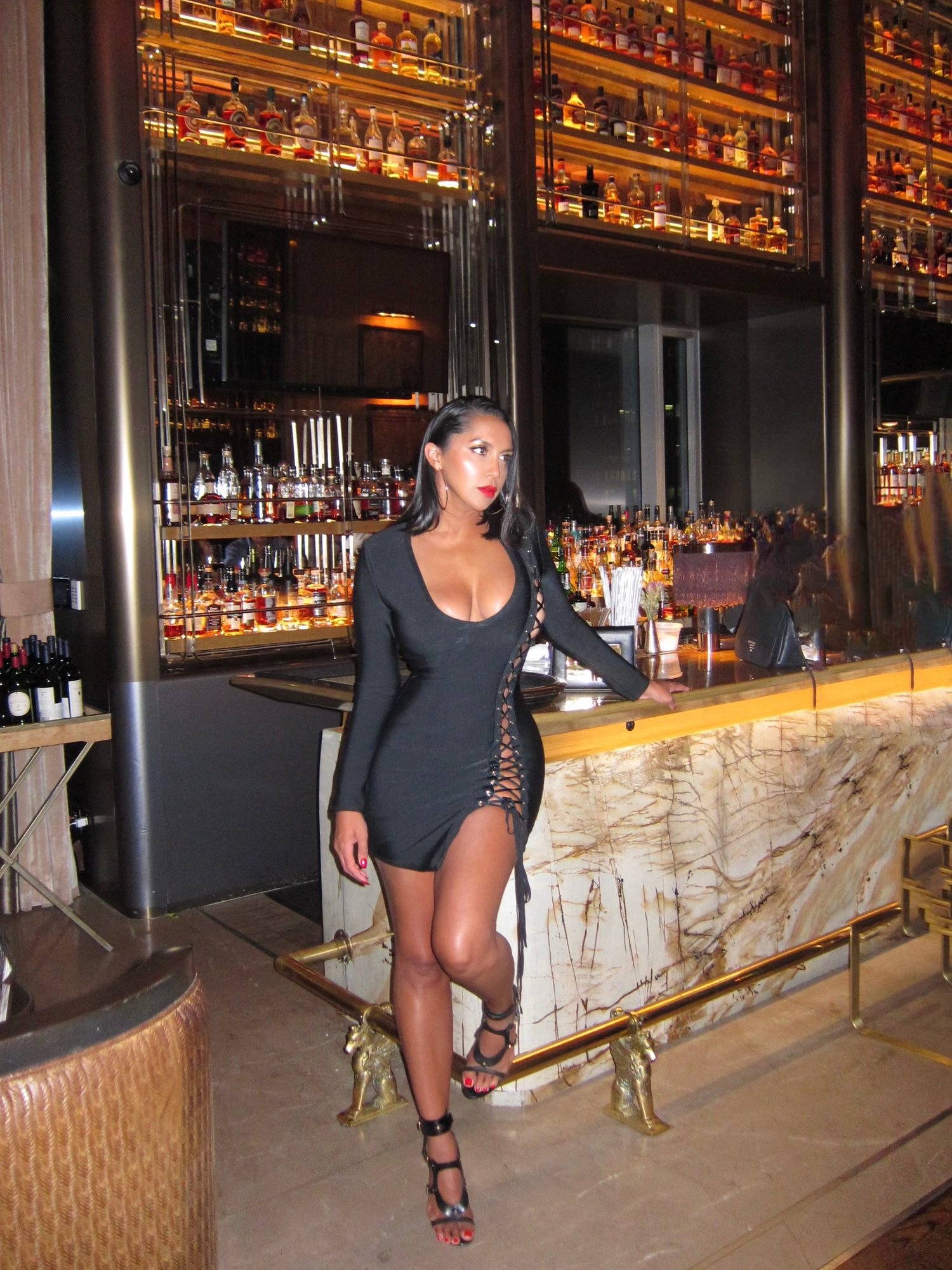 Image of BLACK CRISS-CROSS CUTOUT BANDAGE MINI DRESS (S/M)