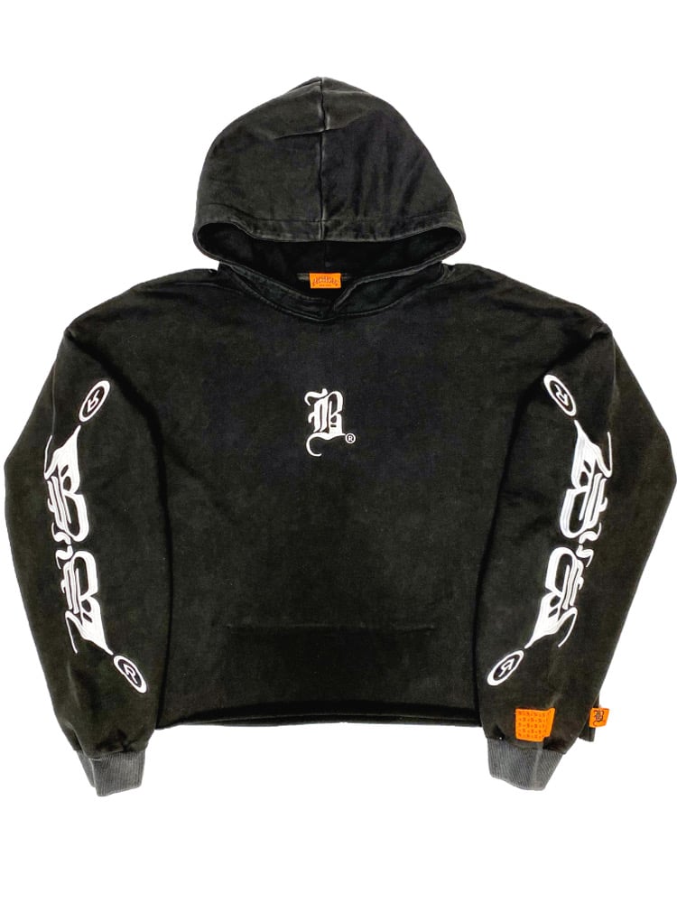 Image of BLE$$ING$®️ BLK/ACID  HVYWEIGHT DESIGNER CROP HOODIE 
