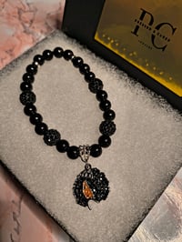 Image 1 of Black Beaded Afro Beauty Charm bracelet 