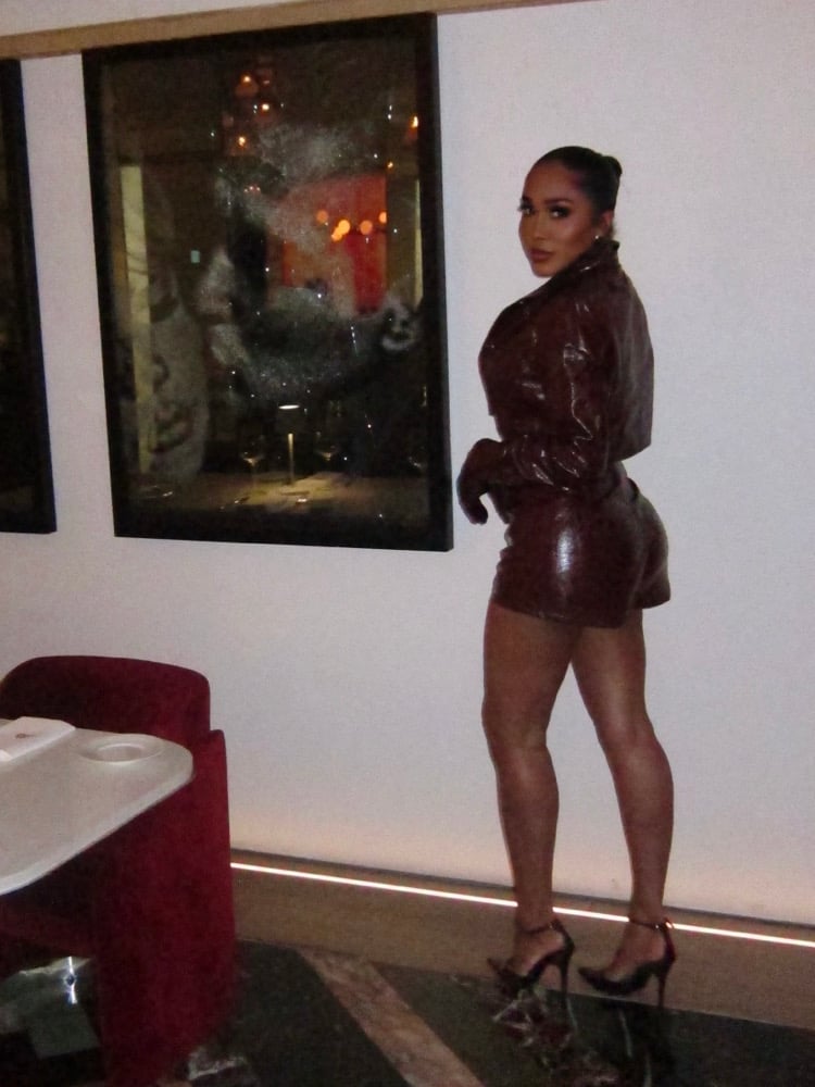 Image of BURGUNDY FAUX LEATHER MICRO SHORT SET (L)