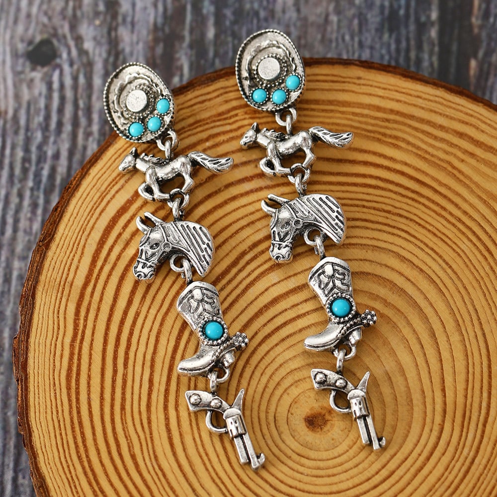 Image of Pistol Boots Horse Inlay Turquoise Drop Earrings