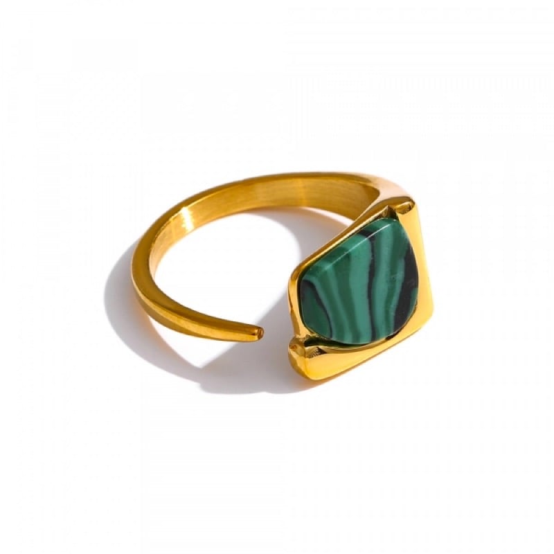 Image of NEVA Malachite 18k Gold Plated Ring 