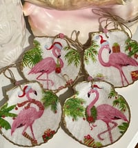 Image 1 of Flamingo Mingle Scallop Shell Ornament