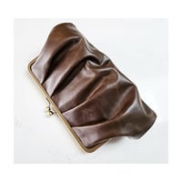 Image 1 of Coffee Pleated Leather Clutch 