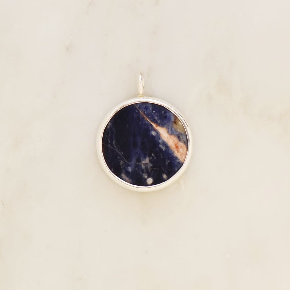 Image of 'Starry Night' Sodalite flat round cut silver necklace no.1