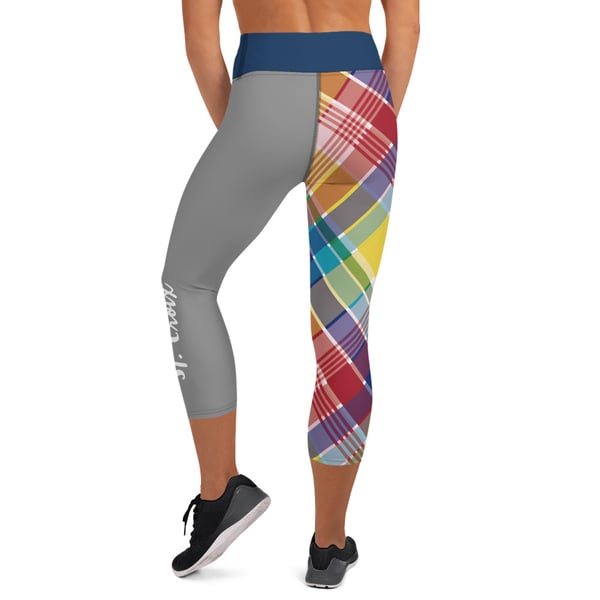 Image of Yoga Capri Leggings- Madras and gray