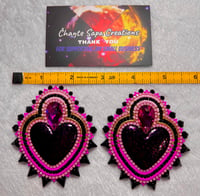 Image 7 of Hand Polish Black Heart XL Beaded Earrings 