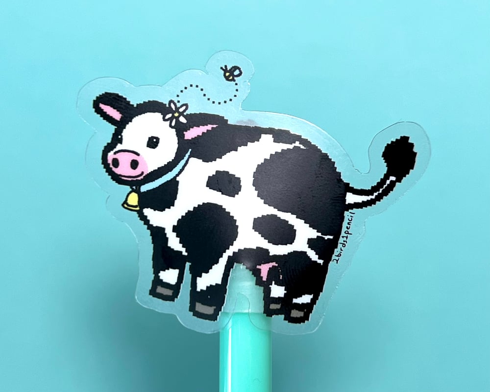 Image of Cute Pixel Cow clear vinyl mini sticker