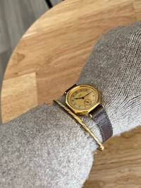 Image 3 of EXTREMELY RARE 1980-90s Citzien Gold Dial Leather Watch 