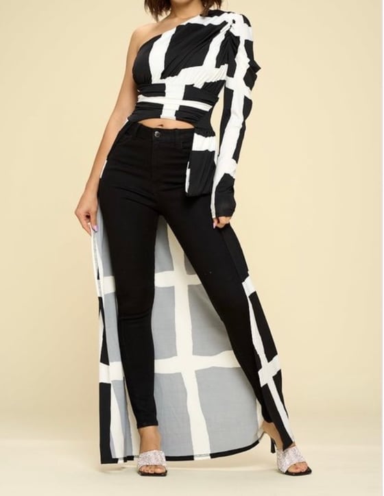 Image of Black & White  One Shoulder High Low Top