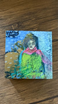 Image 4 of Winter Can’t Last Forever Oil Acrylic Pastel Graphite on Wood 5" x 5" x 1.5” copy