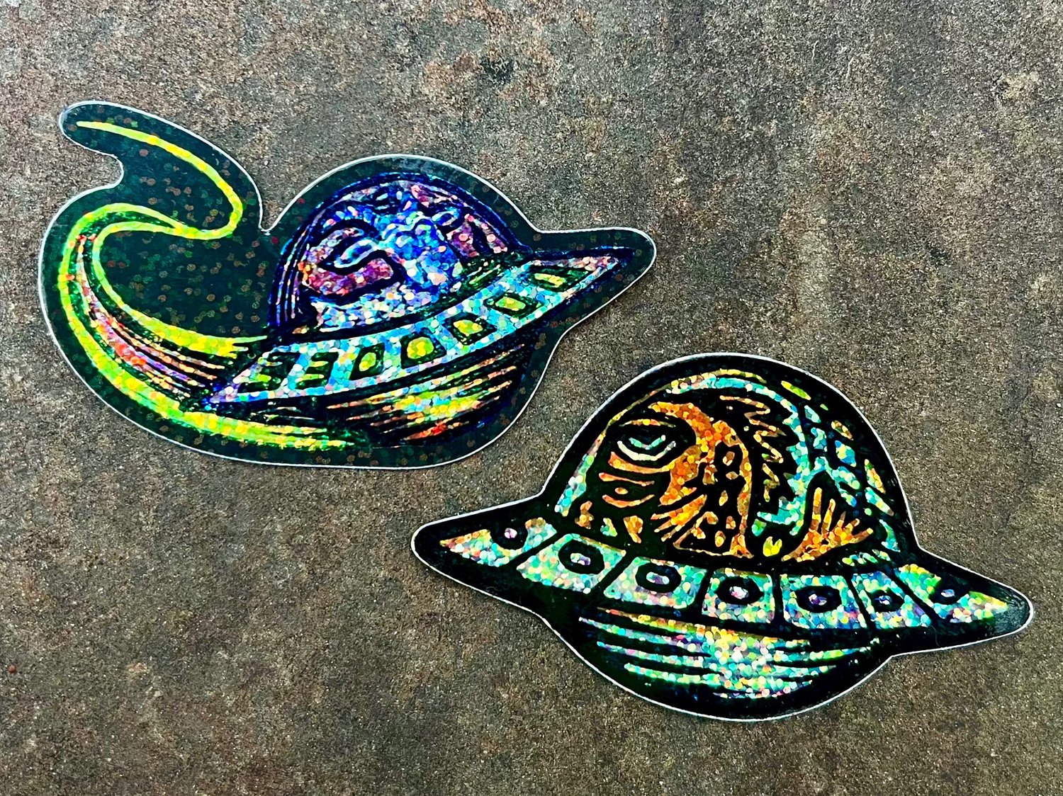 Image of UFO Goat & Fish glitter stickers