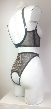 Image 2 of The SUBMIT open cup bra & high cut SABBATH lingerie set in leopard mesh.