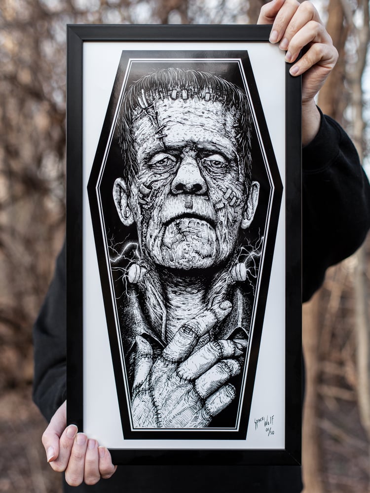 Image of Frankenstein Coffin Metallic Sheen Print