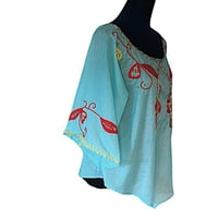 Image 4 of Vintage Light Blue Embroidered Handmade Boho Peasant Top - M 
