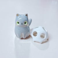 Image 1 of Gray Kitty With Skull Mask Ceramic Figurine 2