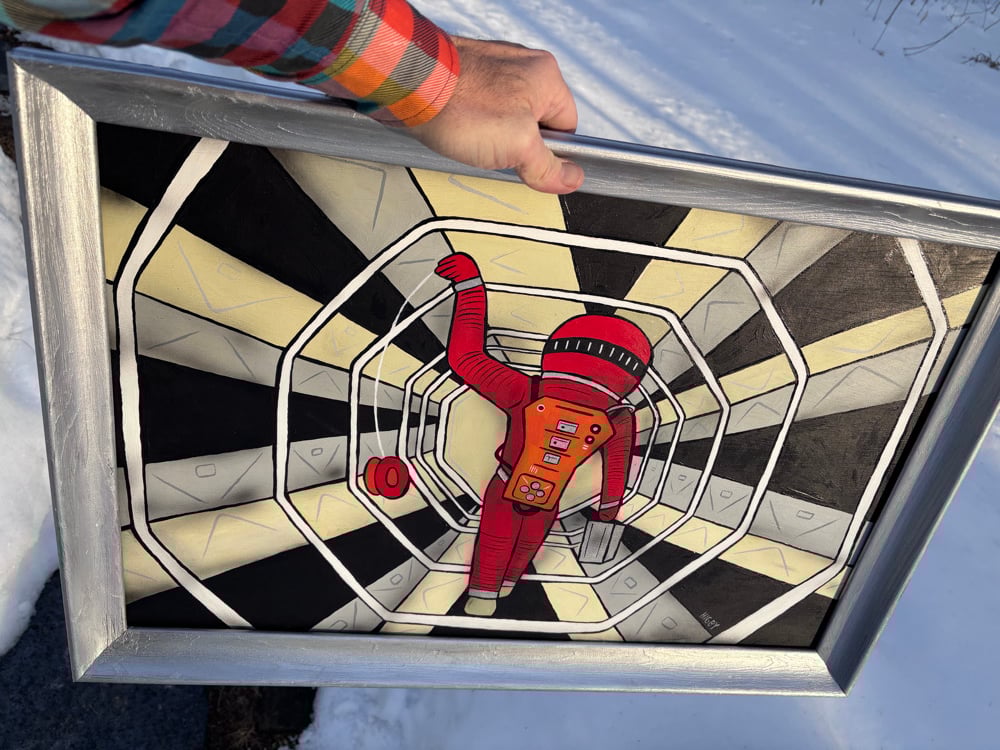 Image of 2001 Yo-Yo in Space Painting 18x24 acrylic on wood framed 