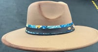 Image 3 of Brown Hand Painted Fedora Hat Blue Multi and LeatherBand Feathers