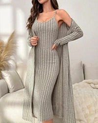 Solid Cami Dress & Robe Lounge Set