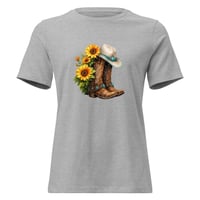 Image 6 of Women's Relaxed T-Shirt, Turquoise Sunflower Cowgirl Boots Tee