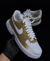 Image 2 of White/Gold Glitter Gold Bottom AF1
