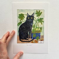 Image 3 of A5 art print -Kiwi the black cat (custom option available)