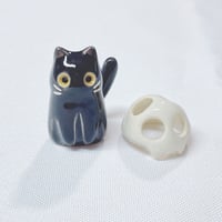 Image 1 of Glow In Dark Black Cat With Skull Mask White Gold Version Ceramic Figurine 3