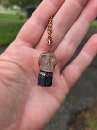Image 3 of Electroformed Smokey Quartz skull and black Tourmaline necklace 01
