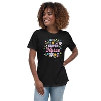 Image 5 of Women's Relaxed T-Shirt, Super Nurse Flower Power Tee