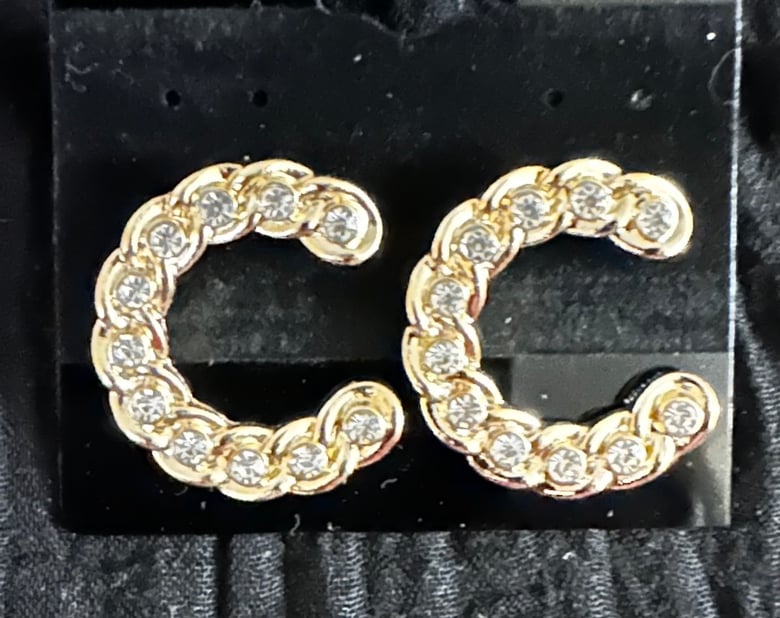 Image of Diamond Incrusted Chanel Stud Earrings 