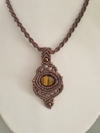 Image 1 of Tiger’s Eye Crystal Macramé Pendant Necklace