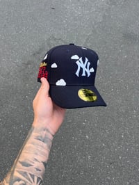 Image 1 of GREEN BRIM PARTLY CLOUDY NAVY NY YANKEES CUSTOM FITTED 