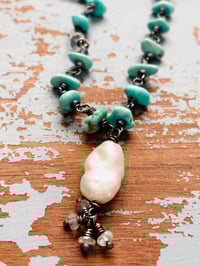 Image 2 of Lone Mountain turquoise necklace with pearl pendant