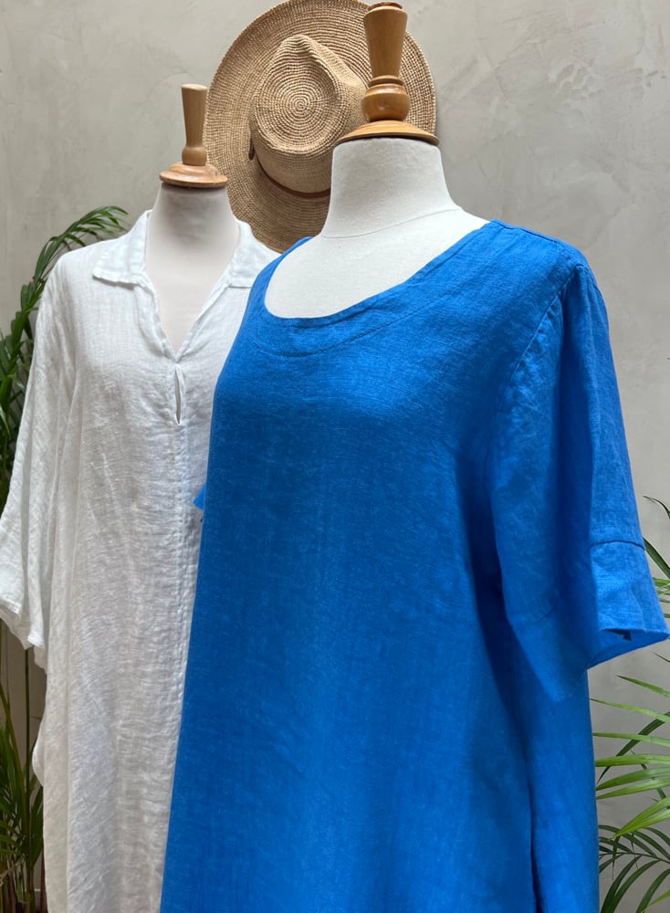 Image of Robe En Lin Gaïa II Bleu Bleu Roy