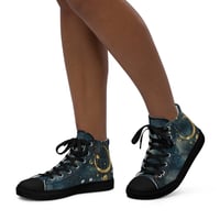 Image 2 of Blue and Gold Celestial Moons Design Women’s High Top Canvas Shoes