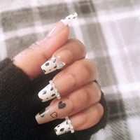 Image 2 of Nails - Long (White Tips/Black Hearts/Bling)