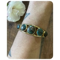 Image 1 of Five Stack Estate Sale Turquoise Cuff in Solid Brass
