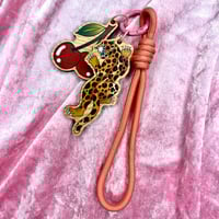 Image 2 of Wooden Leopard and Cherry Bag Charm