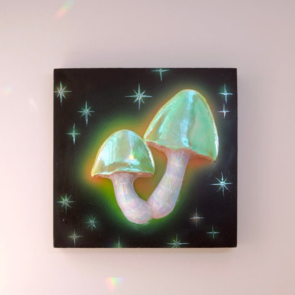 Image of 🌿 GREEN MUSHROOM ✧ Original 3D Mixed Media Painting