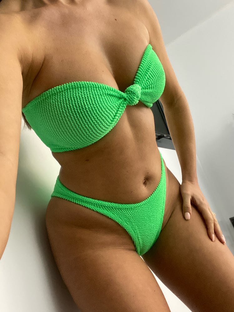 Image of Apple Green Crinkle Knot Bandeau Bikini 