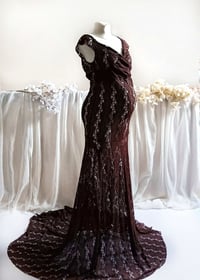 Image 3 of Brown maternity gown for photoshoot | Caroline | size M | chocolate brown | lace| photo props