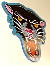 Image 4 of Hand Painted Panther Head Tattoo Flash Art Wall Hanger