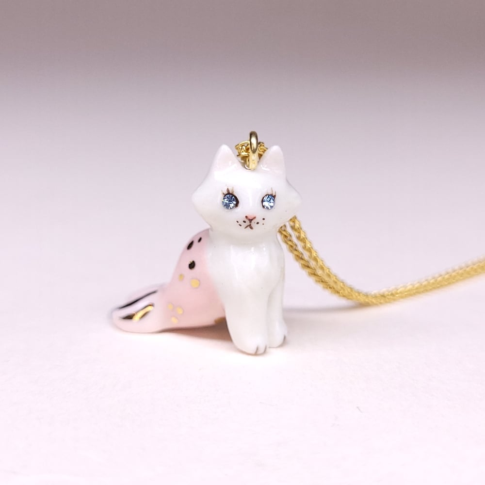 Image of White Purrmaid Porcelain & Gold Vermeil Pendant