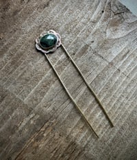 Image 1 of hair fork - green zebra Jasper 