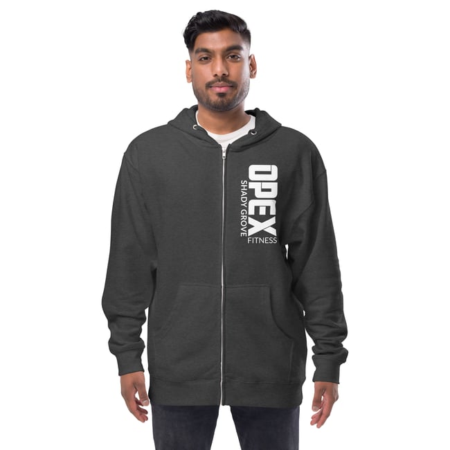 Unisex Fleece Zip Up Hoodie - White Logo