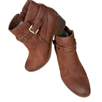 Image 1 of Naturalizer Wilda Brown Flat Studded Ankle Boots with Buckle -Size 9.5
