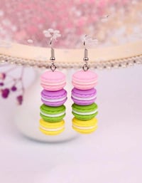 Image 1 of Macaron Cake Shaped Dangle Earrings