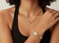 Image 3 of PVD Gold Plated/Stainless Steel Heart Necklace for Women - Custom Cuban Link, Non Tarnish.