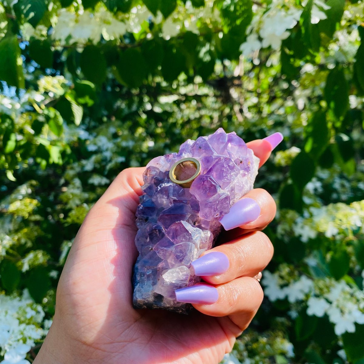 Image of Amethyst Cluster Gemstone Smoking Hand Pipe